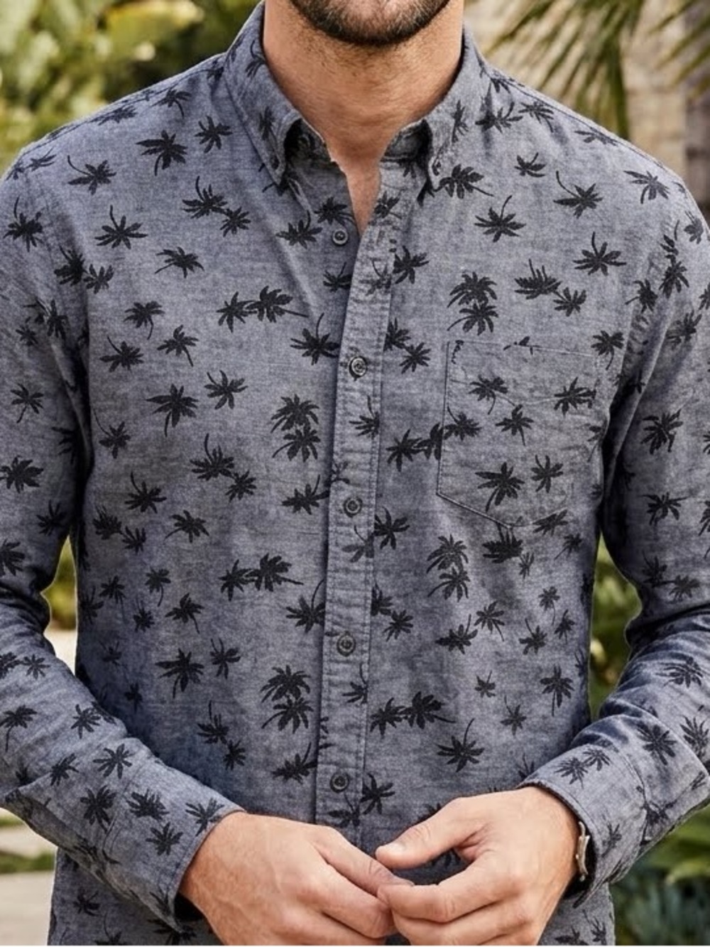 J. Crew Shirt with Black Palm Print